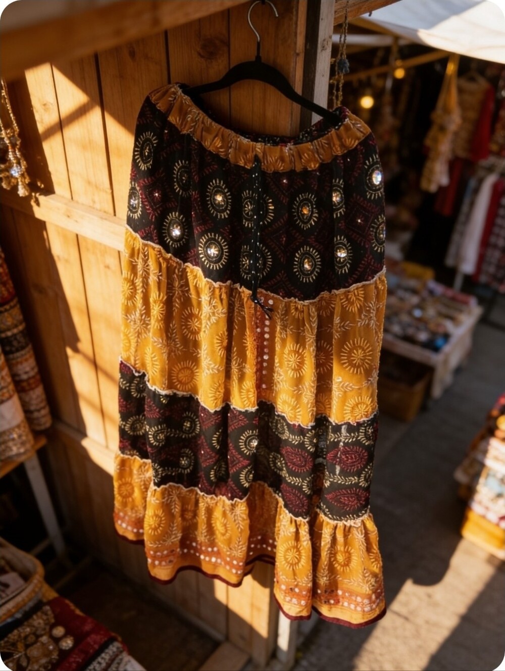NEW! Kantha Phulkari Handmade Bohemian Embroidered Tiered Maxi Skirt - One Sz - Picture 2 of 2